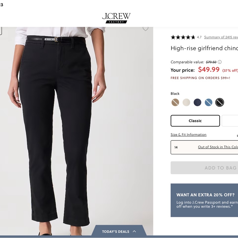 J.Crew High-Rise Girlfriend Chinos. Navy And Black, New With Tags Size 14